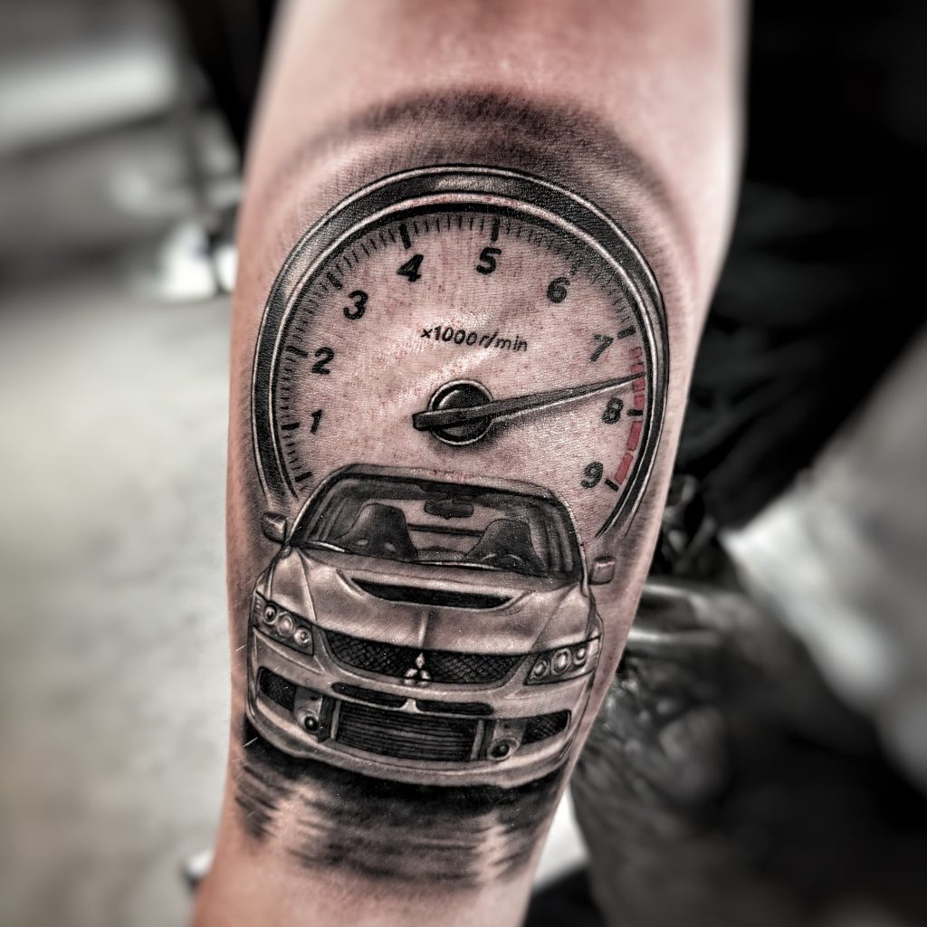 Tattoo of speedometer and car helsinki
