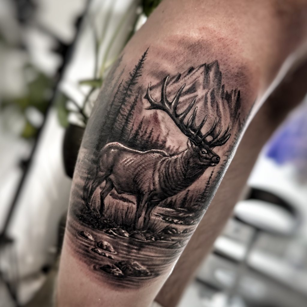 Realistic tattoo of a deer Helsinki